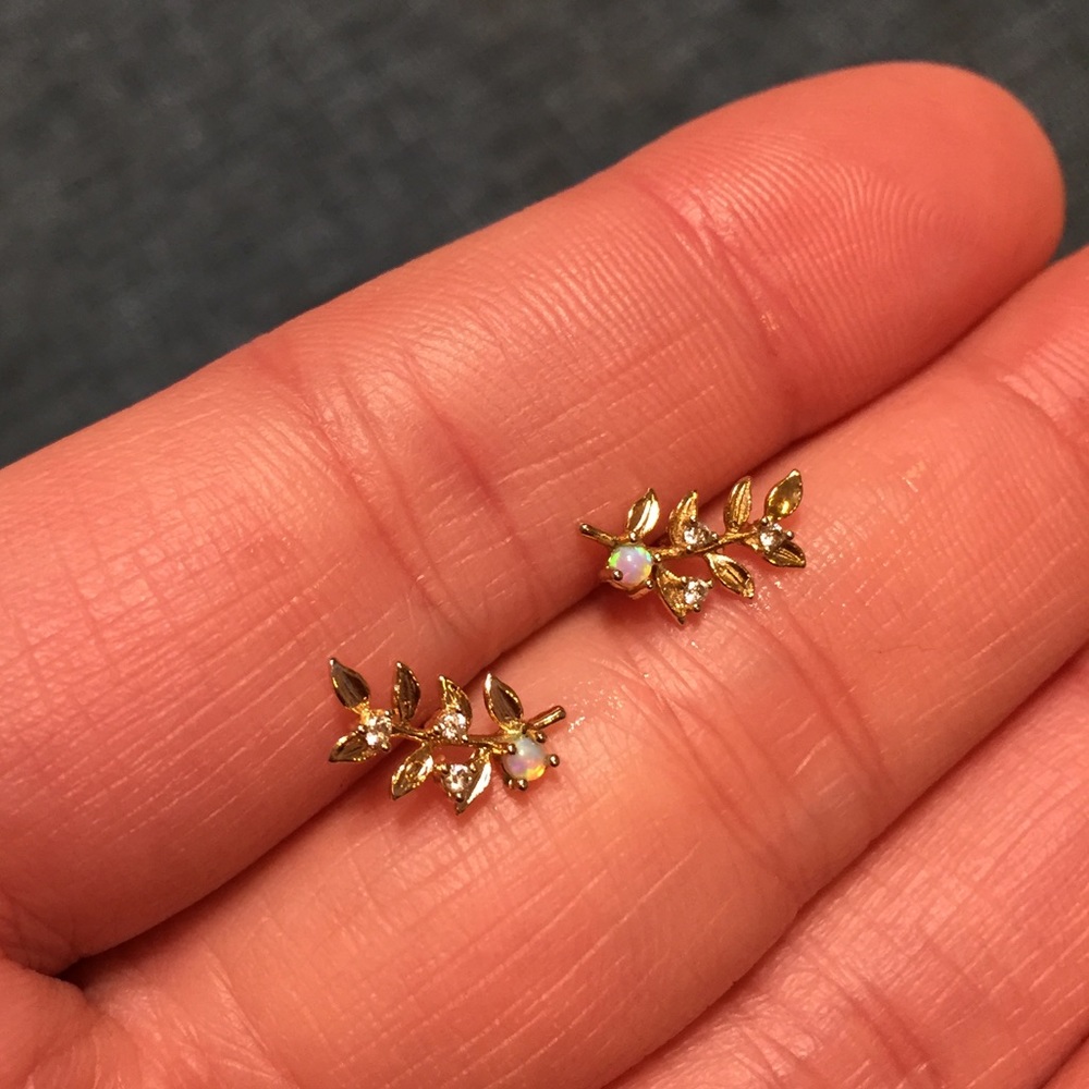 Dainty Anthropologie Gold Opal and Gem Earrings
